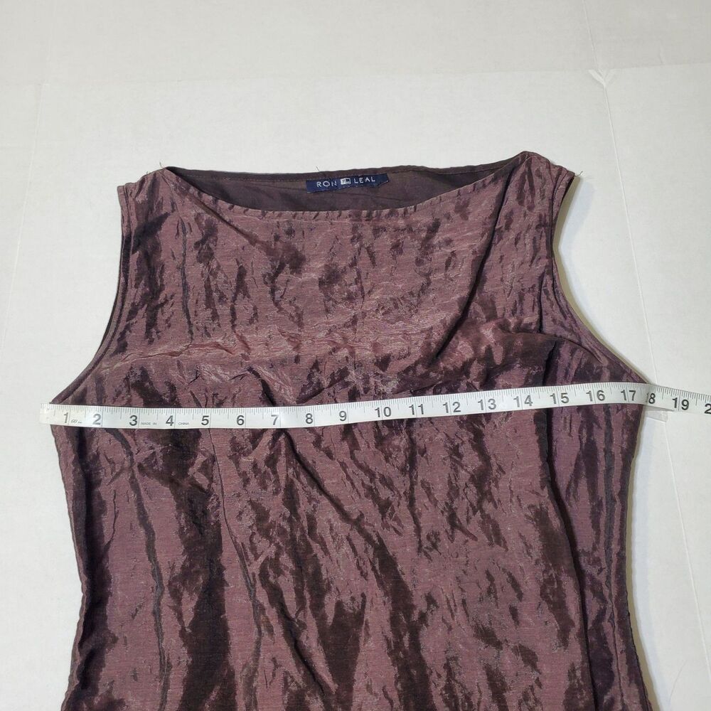Ron Leal Y2K Crinkle Dress Size M Iridescent Brown Sheath Sleeveless Lined Women - Picture 6 of 10